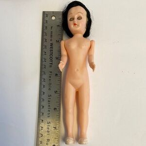 Vintage Doll with Black Hair, eyes that open. Dexter Dress Me Doll. 7 1/1 inches